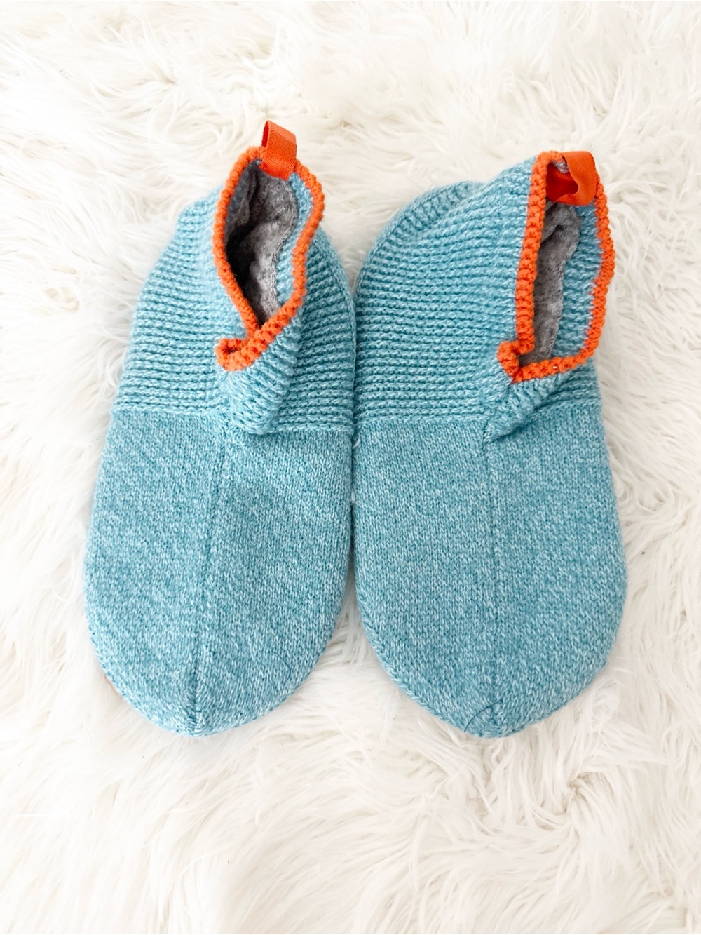 Bombas Teal Knit Slippers with Orange Trim